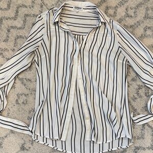 Express Women's Black and White Striped Button Down Shirt